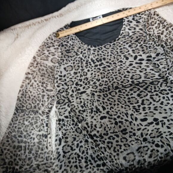 Wilde Cheetah Print Sheer Lined Scoop Neck Tunic/Blouse Long Bell Sleeve 3X VNTG - Picture 7 of 12